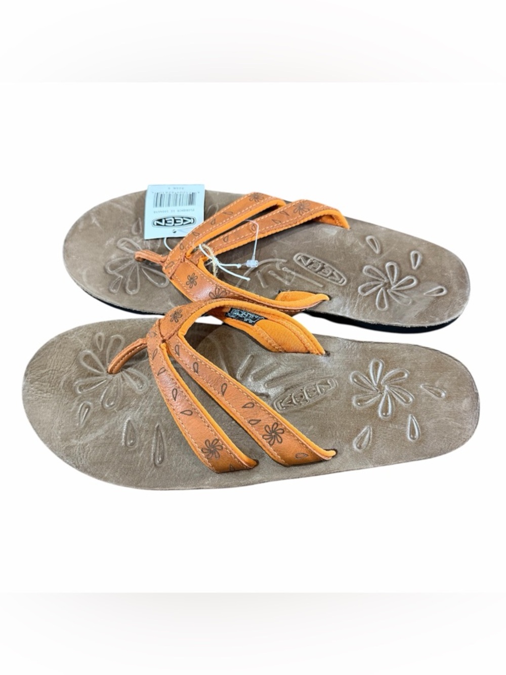 Keen Florence II Orange Floral-Detail Leather Flip Flops - Picture 1 of 8